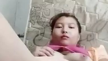 Nepali girl masturbating using big cucumber