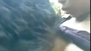 Horny Desi boy licks GF's hard XXX nipples while they make out outdoors