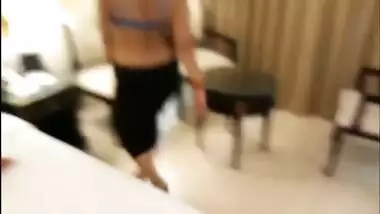 Stocky Desi aunty with great XXX boobs nicely dances around bedroom