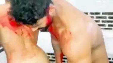 Beautiful Desi girl has body smeared with red paint by her cute XXX BF