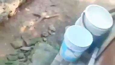 Young maid nude bath and drying her body with towel