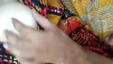 Desi female pulls right chest out to let porn partner touch it